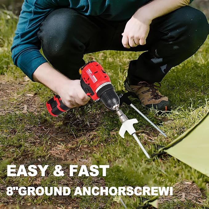 20PCS Screw in Tent Stakes Heavy Duty,8 Inch Screw in Tent Pegs,Metal Camping Stakes,with Hex Head Driver,Nail Lifter,Ropes,Camping Tent Accessories,Black
