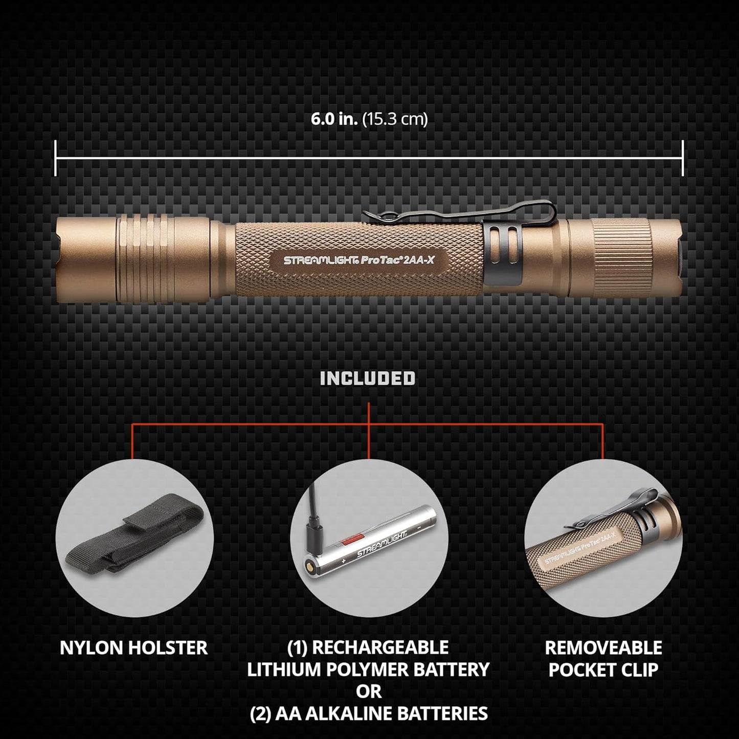 Streamlight 88072 ProTac 2AA-X 270-Lumen Multi-Fuel Personal Carry Tactical Flashlight with Alkaline Batteries, Coyote