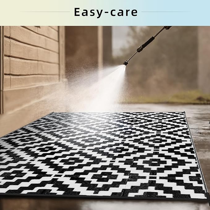 Favoyard Outdoor Rug 9x12 ft Waterproof Reversible Patio Plastic Straw Rugs for Decor Clearance Outside Large RV Camping Area Carpet Mat for Porch Deck Balcony Pool Backyard Picnic Beach Camper Door