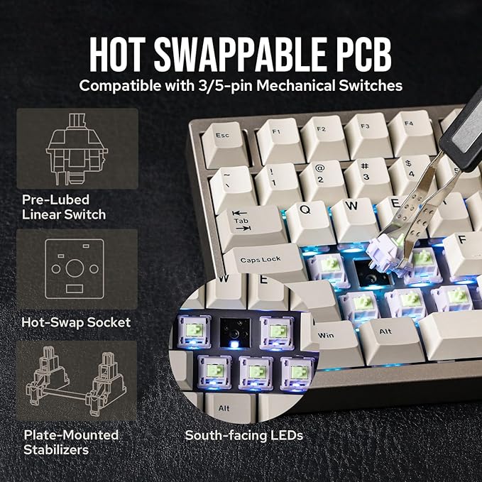 EPOMAKER P87 TKL Aluminum Wireless Gaming Keyboard, QMK/VIA Programmable, 87% Bluetooth/2.4Ghz/USB-C, with CNC Metal Knob and RGB Backlight (Khaki, Wisteria Linear Switch)
