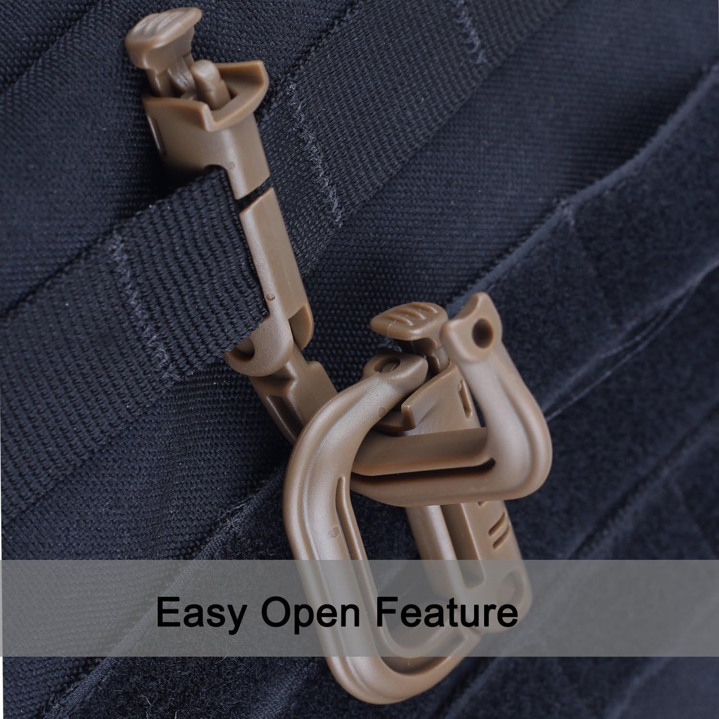 XTACER Tactical Multipurpose Small D-Ring Locking Hanging Hook Tactical Link Snap Keychain Button Release for Molle Webbing (Set of 10)