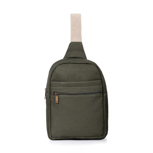 THE LABEL GAIA Adjustable Hemp Crossbody Sling Backpack | Stand Up Design | Shoulder Strap | Olive