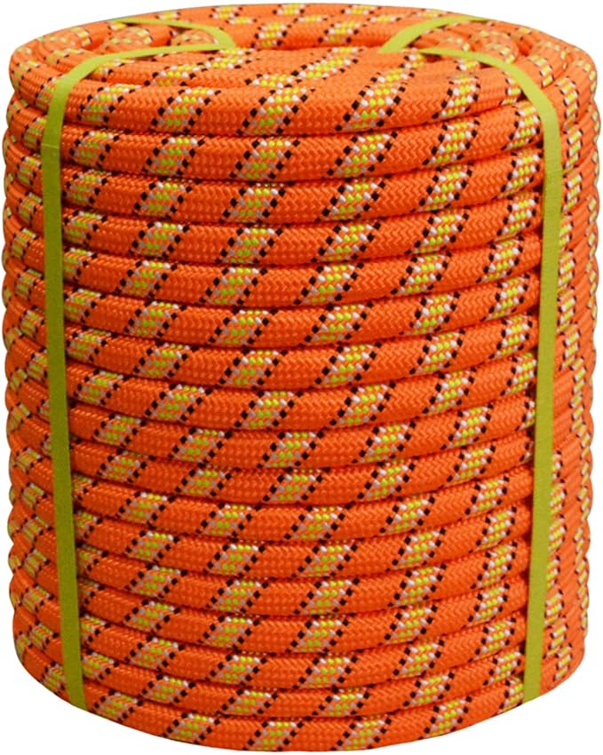 3/4 Inch x 50 Feet Double Braided Arborist Rigging Rope - Heavy Duty Polyester Rope for Tree Work Climbing Swing Nautical Outdoor Adventures, Orange