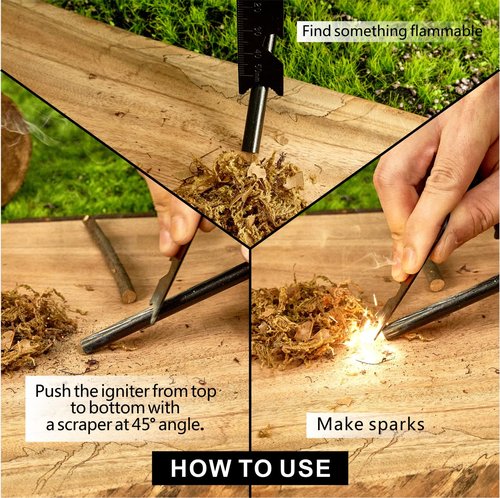 Fire Starter Survival Tool, 5/16" Ferro Rod with Paracord Lanyard, Multi-Tool Striker and Wooden Handle, Flint and Steel Fire Starter Kit for Your Hiking, Backpacking and Camping Essentials