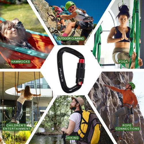 Screwgate Climbing Carabiner Clips with an Auto Locking Heavy Duty Carabiner Clip, Suitable for Rock Climbing, Rappelling, Rescue, Hammock, Aerial Work, Camping, etc(2 Packs of D Ring Carabiners)