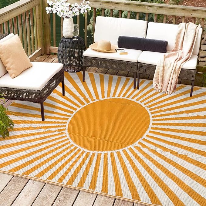 Wonnitar Outdoor Rug 6x9 Waterproof - Reversible Plastic Straw Patios Rug, Large Outside Portable Camper RV Mat, Outdoor Carpet for Deck Picnic Balcony Backyard Porch (Orange, 6'x9')