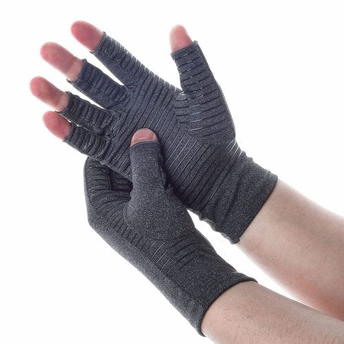 Generic 1 Pair Half Finger Exercise Pressure Gloves, Outdoor Fitness Care Training Rehabilitation Riding Silicone Anti-Skid Gloves, Outdoor Cycling Accessories (M), Medium, Grey
