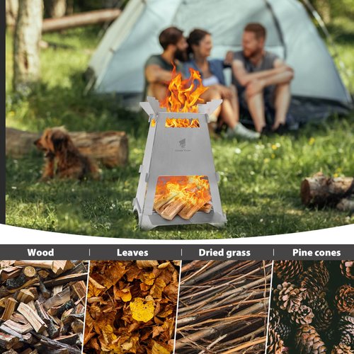 GEERTOP Portable Backpacking Stove Folding Wood Stove Camp Mini Stainless Steel Survival Stove for Camping Hiking Travelling