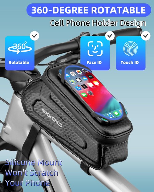 ROCKBROS Bike Bag Phone Holder Bag Bike Top Tube Bag Bicycle Frame Bag Waterproof Bike Bag Pouch Bike Accessories for Mountain Road Bike, MTB, E-bikes, Compatible with Phone Under 6.5"