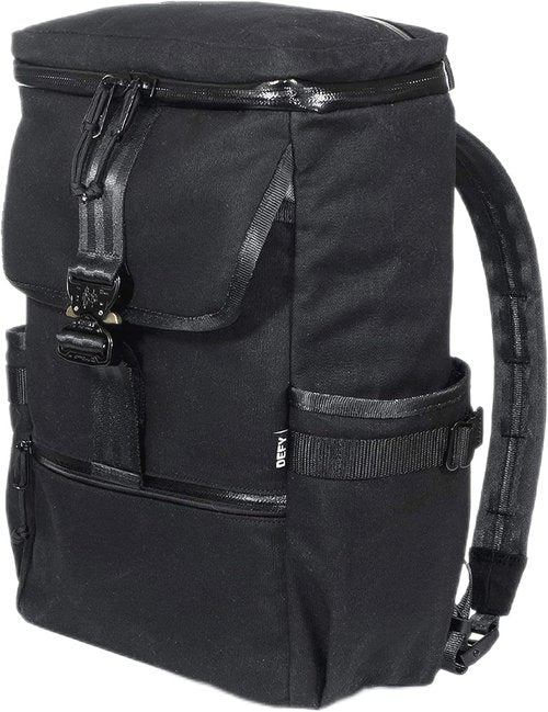 DEFY VerBockel Roll Top Backpack 2.0 | 'Un-Zipped' Waxed Canvas | 28-40 Liter Multi-Use Carry Pack For Men | Utility Backpack w/Laptop Sleeve | Water Repellent Travel Pack (Black)