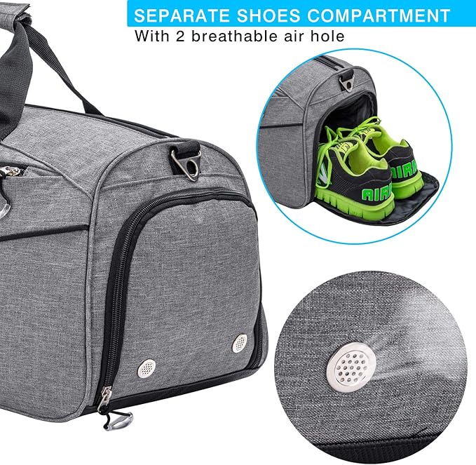 Kuston Sports Gym Bag with Shoes Compartment &Wet Pocket Gym Duffel Bag Overnight Bag for Men and Women