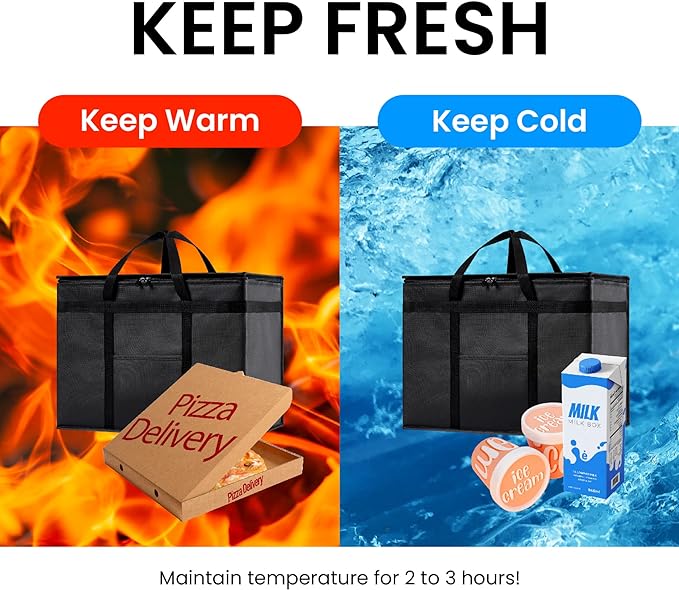 NZ home Insulated Cooler Bag and Food Warmer (XL Plus, 2 Pack) for Delivery & Grocery Shopping with Zippered Top, Gray