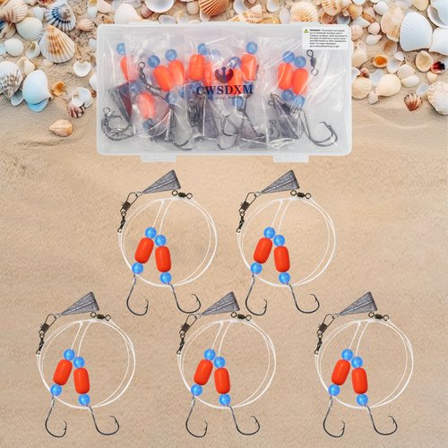 CWSDXM Pompano Rigs for Surf Fishing Saltwater Floats Catfishing Pompano Fishing Rigs with Double Circle Hooks and Pyramid Sinker 5pcs
