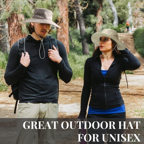 NPQQUAN Sun Hats for Men Women Wide Brim Bucket Hat UPF 50+ Protection Breathable Boonie Hat Fishing Hiking Pure Black