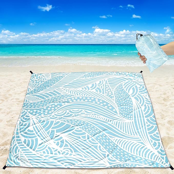 Beach Blanket Waterproof Sandproof Beach Mat 79”x 83” for 1-4 Adults Quick Drying Durable Outdoor Picnic Mat for Beach Festival Travel Camping Hiking (BL-Ripple, 79"×83"(4 Person))
