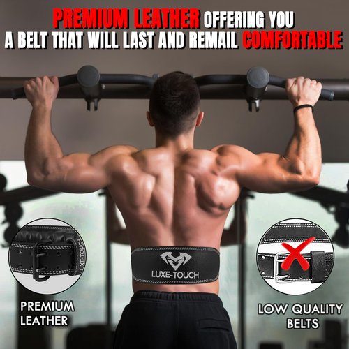 LUXE-TOUCH 7mm Thickened Genuine Leather 4" Wide Heavy Duty Weightlifting, Bodybuilding, Cross Training Belt for Gym, Work out & Weight Training for Mens & Womens. Adjustable Belt for Gym. Lumbar Support, (Black 7mm Thick Leather, XX-Large (42" - 48"))