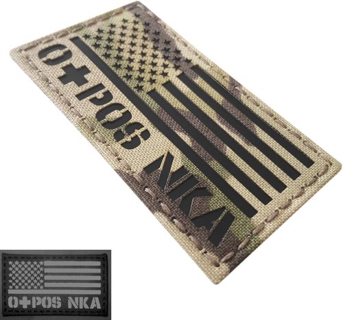 Infrared USA Flag OPOS O+ Blood Type NKA NKDA IR Tactical Morale Touch Fastener Patch (Multicam)