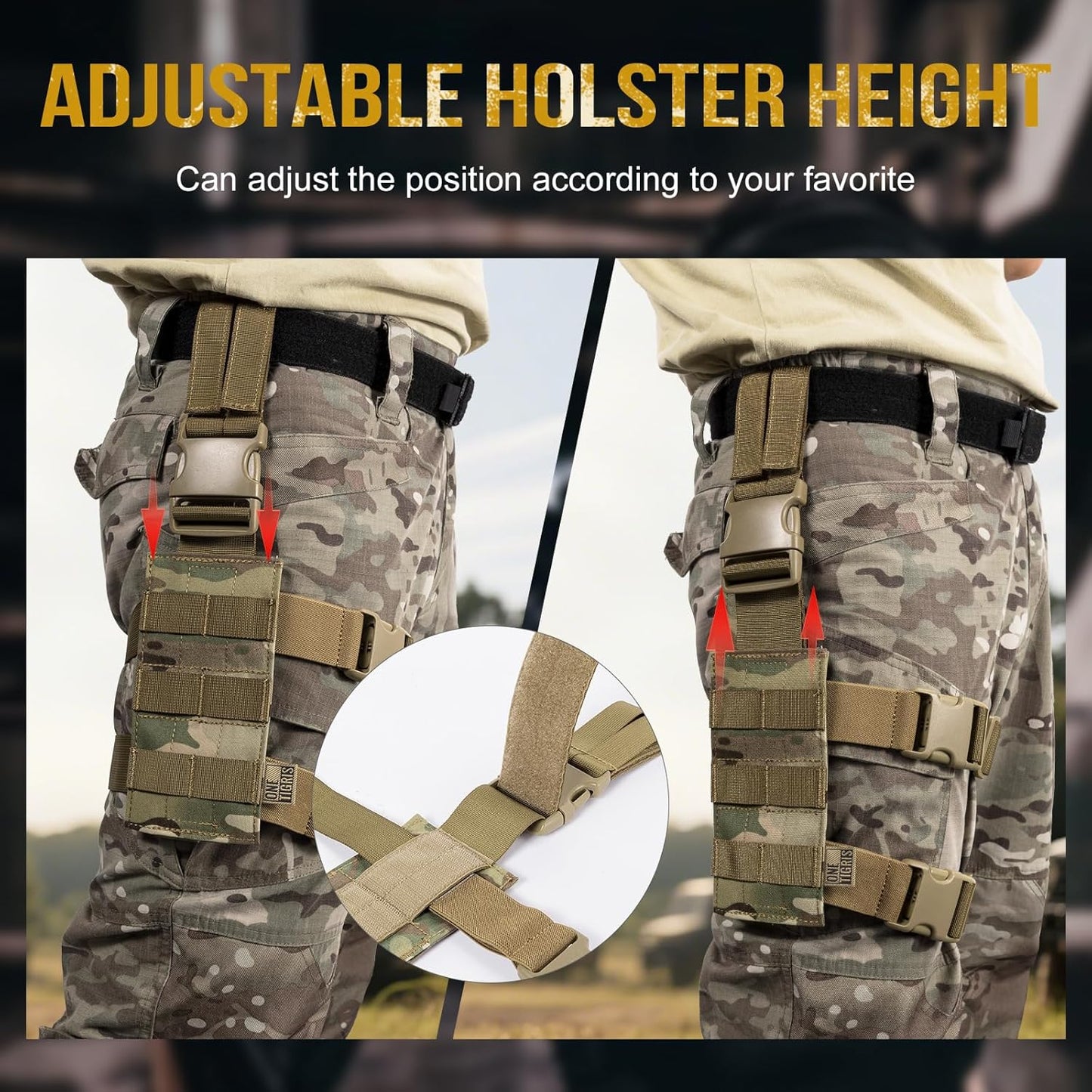OneTigris Mini Molle Panel for Tools, Drop Leg Platform Minimalist Adjustable Thigh Rig for Flashlight Green