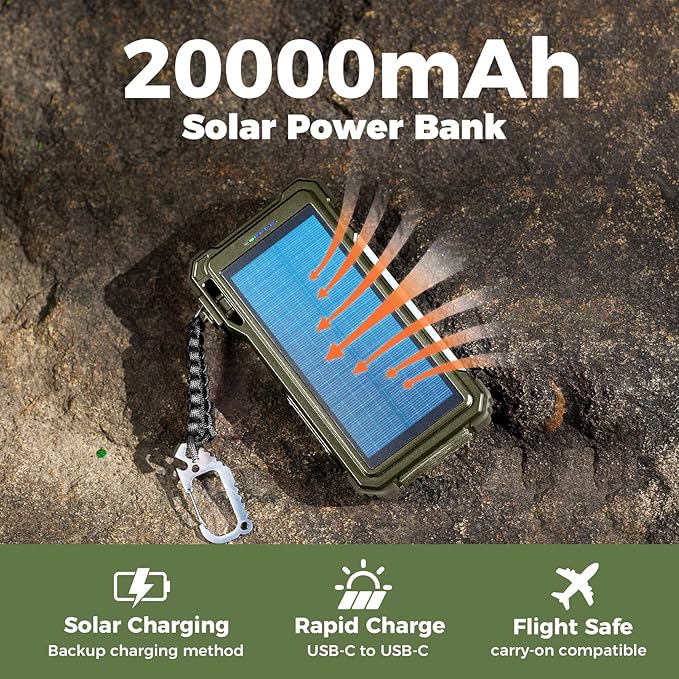 BLAVOR Solar Power Bank 20000mAh/74000mWh Built-in Cables, Wireless Charger for Apple Watch, 20W Fast Charging Battery Pack with USB C, Flashlight, Solar Charger for iPhone, iPad, iWatch, Samsung