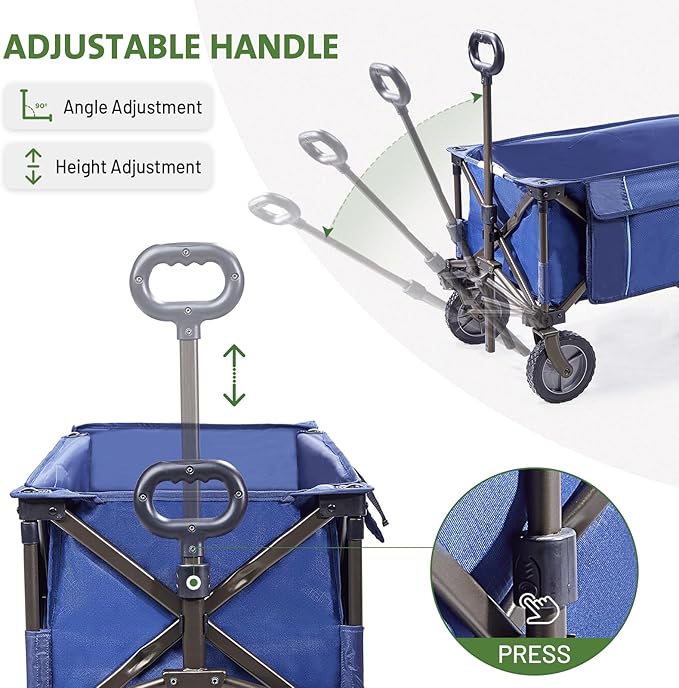 TIMBER RIDGE Tailgate Collapsible Folding Wagon Cart, Heavy Duty Utility Push Pull Beach Wagon Foldable, Outdoor Grocery Cart with Side Pockets for Camping, Garden, Shopping, Holds 225 lbs, Blue