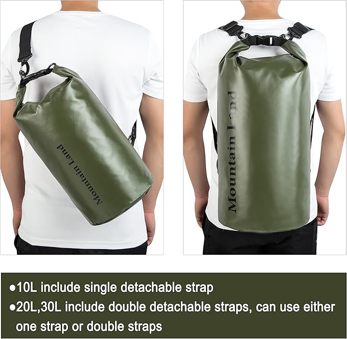 Mountain Land Waterproof Beach Dry Bag 30L Roll Top Backpack Boat Bag Dry Sack for Kayaking Rafting Fishing Hiking Camping Army Green