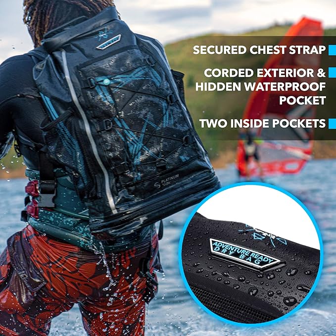 Dry Bag Backpack Waterproof 40L Heavy Duty Roll-Top beach bag with Compartment for Dirty Stuff for Travel, Hiking, Boating