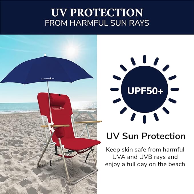 Caribbean Joe Beach Umbrella for Chair, Adjustable and Universal Clamp On Beach Umbrella with UV Protection, 48 Inch Arc
