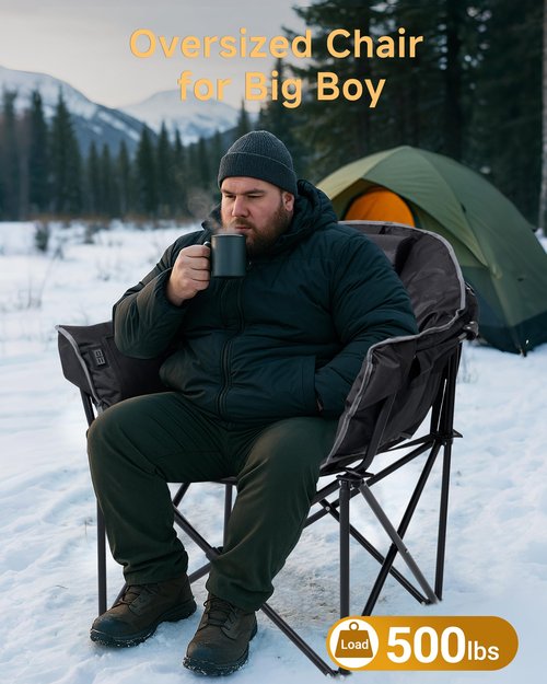Slsy Heated Camping Chair Oversized, Outdoor Portable Heated Folding Chair, Heavy Duty 500 lbs Support, Padded Seat for Outdoor Sports, Camping, Patio, and Picnics