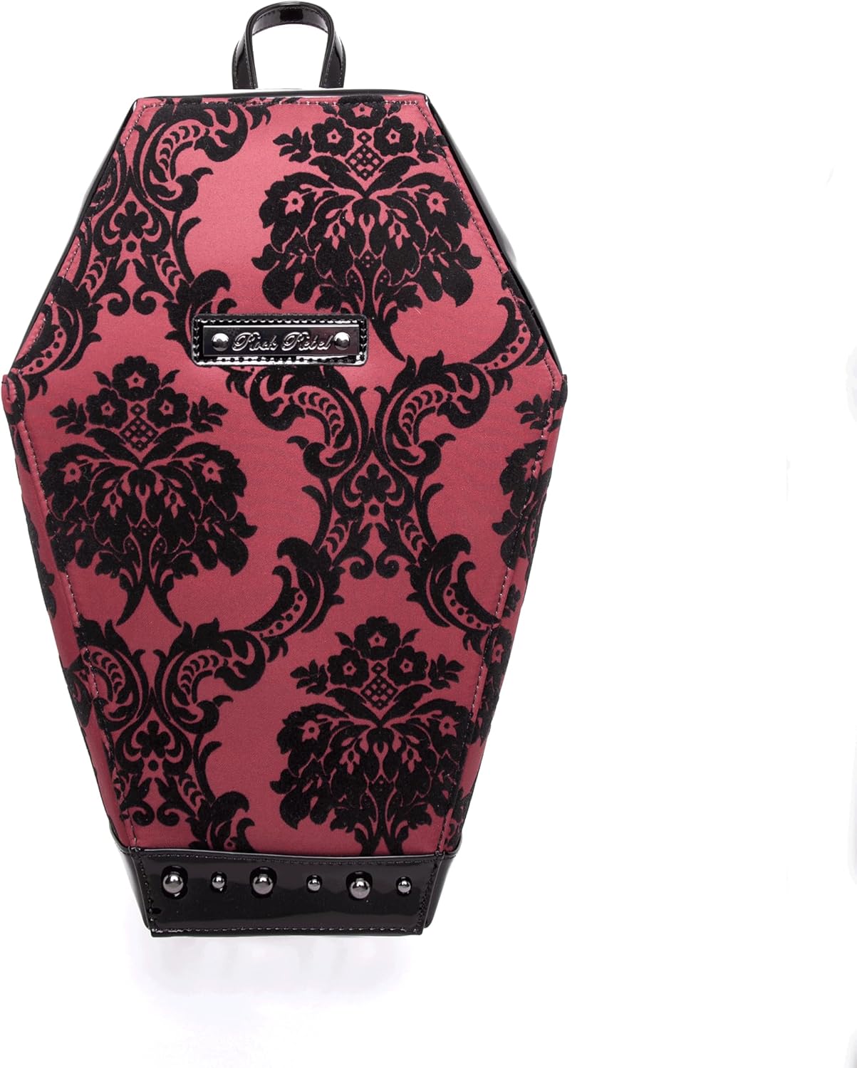 Red Damask Coffin Shaped Backpack By Rock Rebel 14" Tall