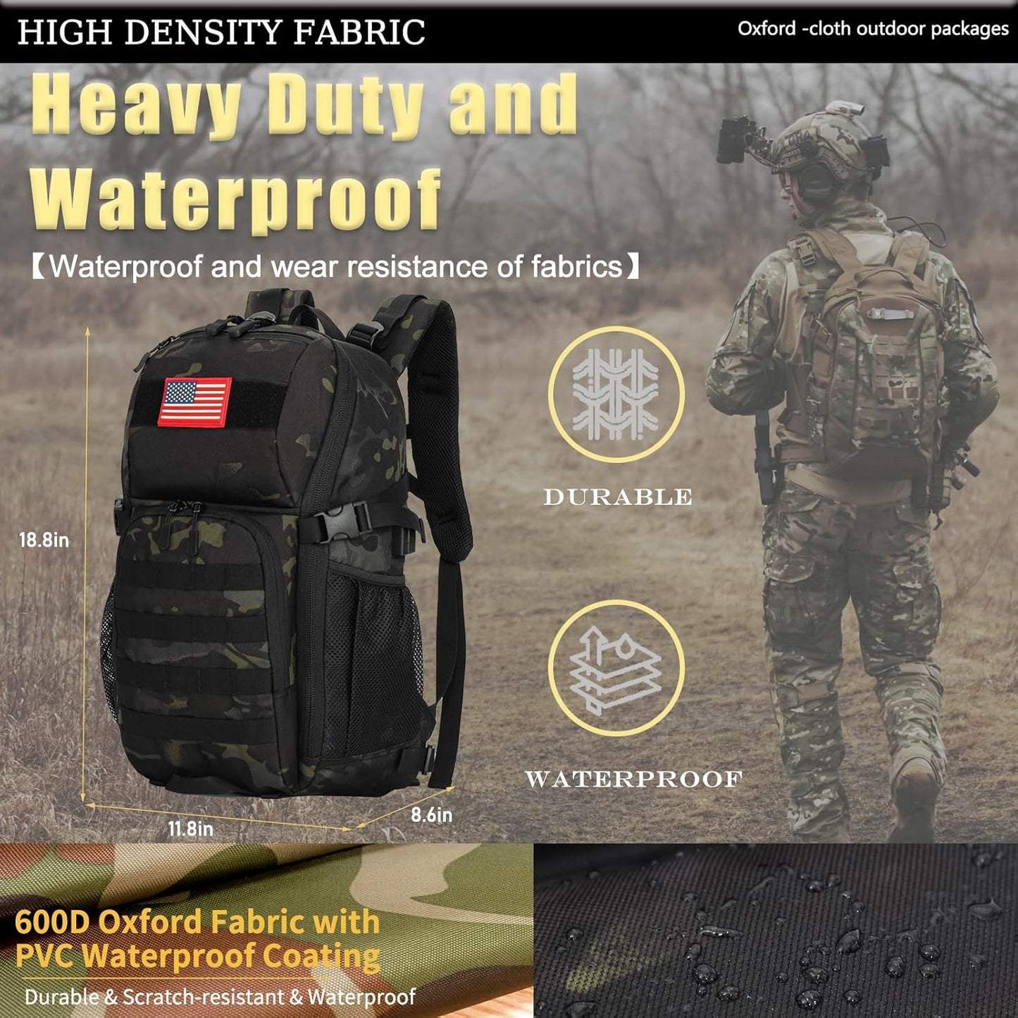 outdoor plus Camo Backpack,Military Boys Backpacks for School,40L Army Bookbag with USB Charging Port Waterproof