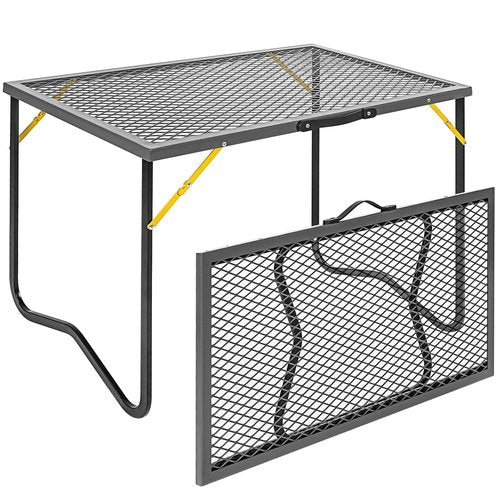 Portable Folding Grill Table, Outdoor Camping Table with Mesh Tabletop, Metal Grid Table for Patio, Picnic, Garden,BBQ and Beach, 35.5" L x 19.7" W
