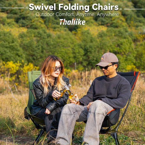 Thallike Upgraded 360° Swivel Camping Chair for Adults, Portable Folding Chair with Cup Holder, Lightweight Compact Backpack Outdoor Chair for Travel, Fishing, Hiking, and Beach