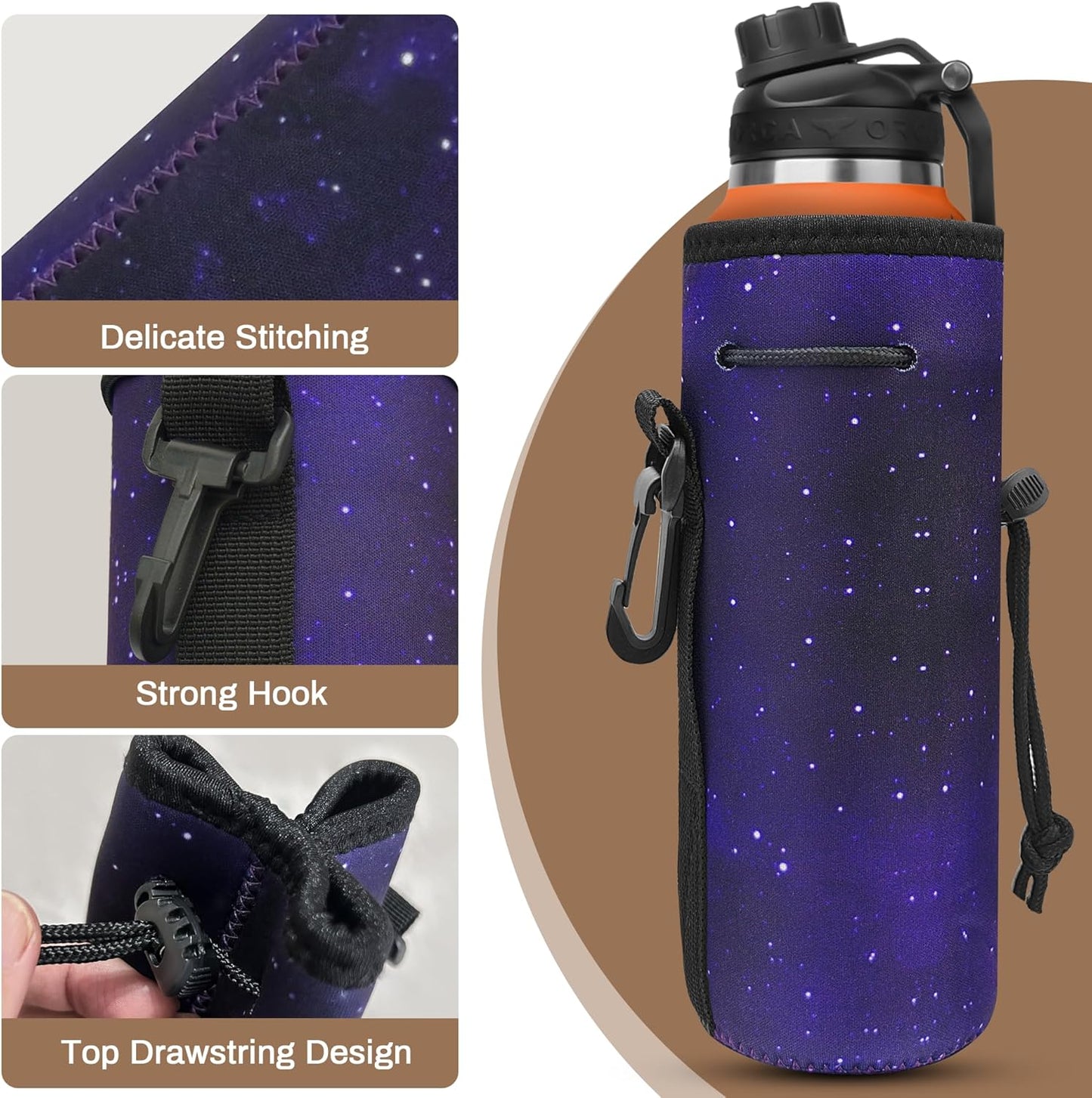 Water Bottle Carrier,Insulated Neoprene Water Gym Travel bottle Holder Bag Protector Sleeve Case Pouch Cover 0.6L or 0.75L, Great for Stainless Steel and Plastic Bottles (BLUE)