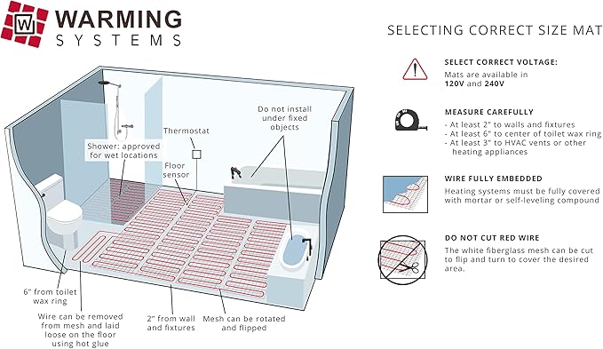 70 Sqft Mat, Electric Radiant Floor Heat Heating System with Digital Floor Sensing Thermostat