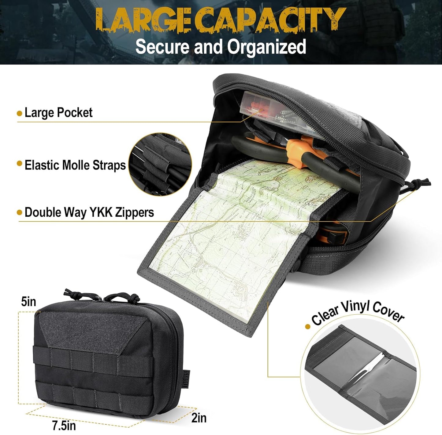 OneTigris Tactical Molle Pouches,Large Admin Pouch Utility Tool Pouch, Multi-Purpose Molle Accessories Waist Belt Pouch Bag 8" x 5" x 2.5"