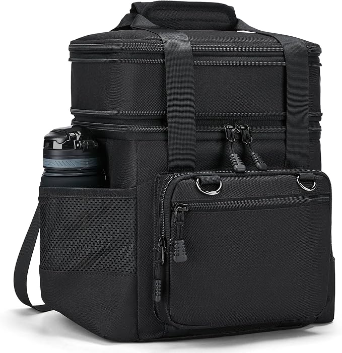 Insulated Lunch Box for Men/Women: Reusable Lunch Bag for Work Office Daytrip Picnic Beach - Leakproof Cooler Tote Bag Organizer for Adults - Black