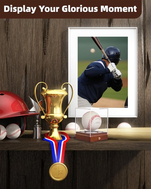 Fitense Baseball Display Case with Led Light, Clear Acrylic Baseball Case Display with Wooden Base, UV Protected Baseball Holder Case, Clear Baseball Stand Box for Memorabilia Baseball