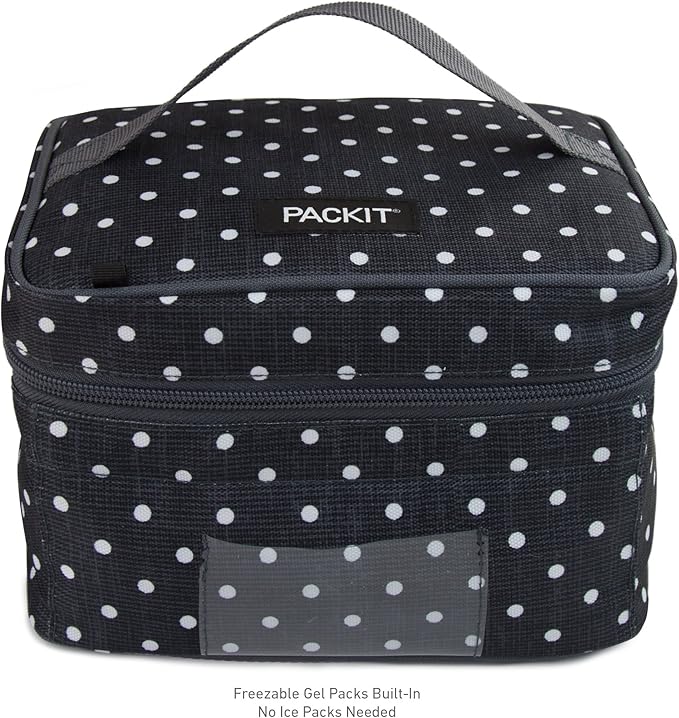 PackIt Freezable Bottle Cooler for Breastmilk and Formula, Polka Dots, Built with EcoFreeze Technology, Collapsible, Reusable, Zip Closure and Top Handle, Fits up to four, 5 oz Bottles