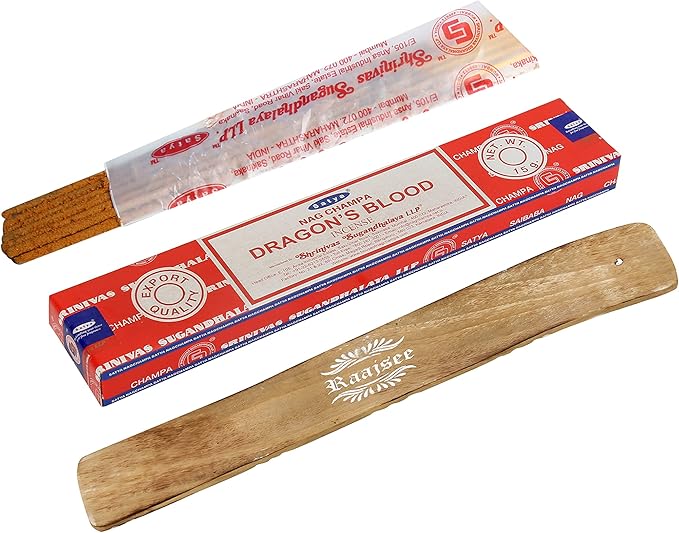 Satya Dragon Blood Incense Sticks, Satya sai Baba Insenses 15gmx3 (45 gm) Pack with Raajsee Incense Holder Bundle, Satya Nag Champa Natural Incense