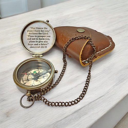 Morcomart Brass Compass with case Elegant Design Mountain Camping Pocket Compass with Chain