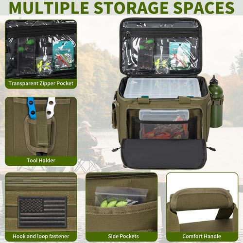 WELIDAY Fishing Tackle Bag for Fishing, Water Resistant Fishing Gear Storage Bag, Soft Tackle Box Storage Case for Saltwater or Freshwater (Green)