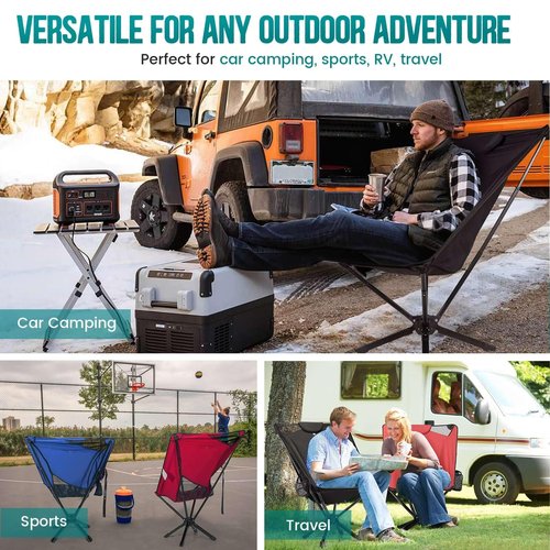 TCEK Portable High Back Camping Chair with Adjustable Height, Small Compact Outdoor Folding Chair for Adults Travel, Riselite Collapsible Lightweight Packable Camp Chairs, Easy Carry and Quick Setup