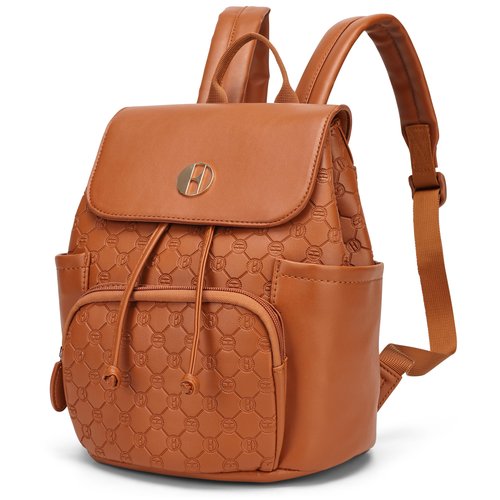 ELLE Compass 10L Vegan Leather Monogram Mini Backpack | Brown
