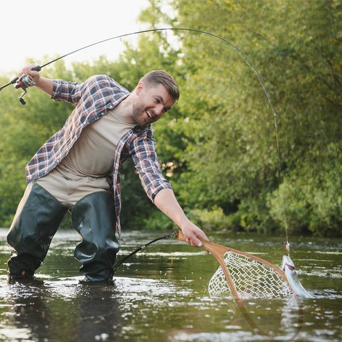 GarveeLife Fly Fishing Net - Trout & Bass Catch & Release Net with Safety Rope Lanyard & Soft Rubber Mesh