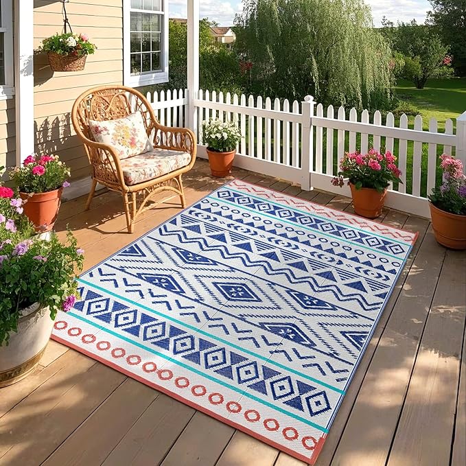 Outdoor Rugs Patio Camping Waterproof - 9x12 Plastic Straw Patio Rug Portable for Campers, Outside RVs Mat, Outdoor Area Carpet for Patios Clearance, Backyard Porch, Balcony, Picnic