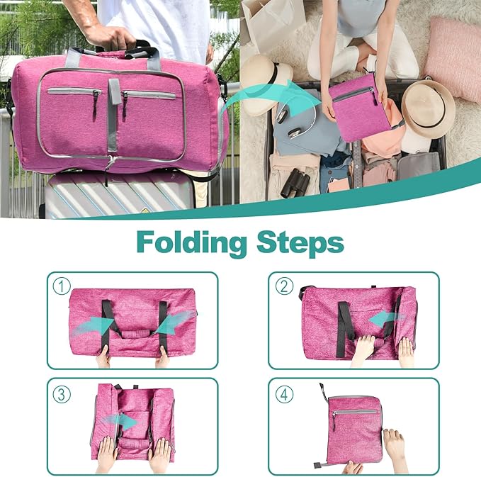 Dimayar 115L Travel Duffle Bag for Men Women - Foldable Duffel Bag with Shoes Compartment - Overnight Bags Waterproof & Tear Resistant(Rouge Pink)