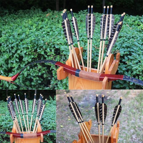 Luoyer 12 Pcs Archery Wooden Arrows with Feathers Handmade Targeting Arrows for Traditional Bow Recurve Bow Longbow for Adults 31inch (Nature)