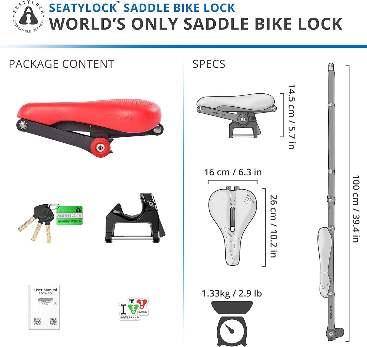 SeatyLock Hybrid Saddle Bike Lock - Multi Patent 2 in 1 Locking Bike Doubles As Seat or Bicycle Guard - Innovative Lightweight Anti Theft Bicycle Lock and Saddle with Keys