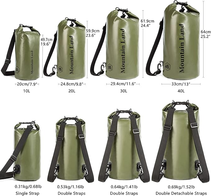 Mountain Land Waterproof Beach Dry Bag 30L Roll Top Backpack Boat Bag Dry Sack for Kayaking Rafting Fishing Hiking Camping Army Green