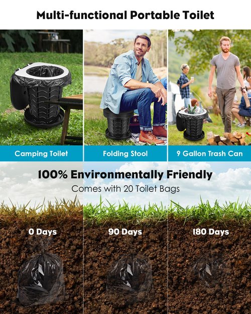 Aboutool 2 Pack Portable Toilet for Adults, Adjustable Height Camping Toilet, Emergency Toilet for Car, Travel, Camping, and Hiking, Comfortable Portable Potty for Adults with 20 Bags